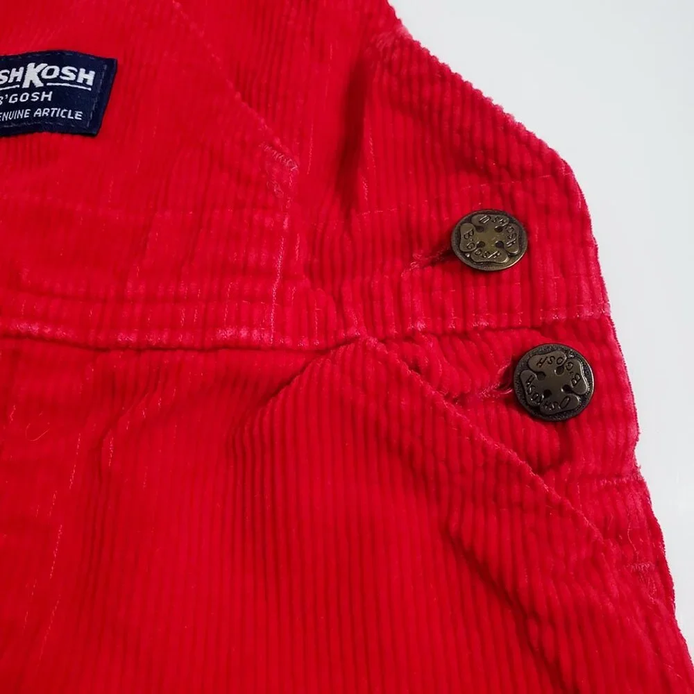 OshKosh B'Gosh Vintage Baby Corduroy Overalls Red 6-9 Months Vestbak USA